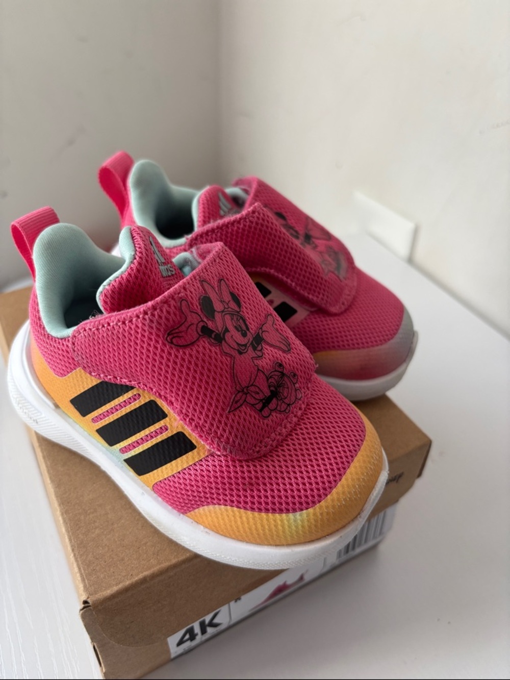 adidas Kids Bright Pink Minnie Mouse Sneakers with Yellow Accents